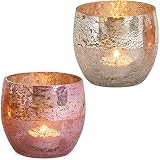 matches21 Windlichter Teelichtgläser Kerzengläser Shabby Bauernsilber Glaswindlicht glänzend Creme & rosa 2er Ø 10x9