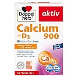 Doppelherz Calcium 900 + D3 + Biotin – Calcium leistet einen Beitrag zum normalen Knochenerhalt und zur normalen Muskelfunktion – 30 Tabletten