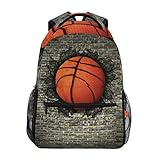 LUNLUMO Basketball eingebettet in Ziegelsteinmauer Reise Daypack Casual Rucksack Schultasche für Herren/Damen