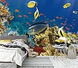 AJ WALLPAPER 3D Fisch Gelb Koralle 711416 Tapeten Drucken Abziehbild Deko Innen Wandgemälde Selbstklebend Tapete DE Pepe (gewebt Papier (Notwendigkeit Leim), 【 82”x58”】 208x146cm(BxH))