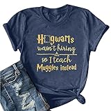 FLOYU Frauen I Teach Muggles Shirt HP Shirts für Lehrer Zauberer Schule Lehrer Tops Casual Magic School Kleidung, Dunkelblau, XX-Large