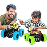 Shayson Monstertruck Spielzeugauto für Kinder Jungen ab 8 7 6 3 4 5 6 2 1 Jahren, Aufziehauto, Reibungsbetriebene Rennwagen LKW Zurückziehen, 360 Grad Rotierende Trägheit Fahrzeug Spielzeug, 2 Stück