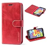 Mulbess Handyhülle für Samsung Galaxy S5 Hülle, Leder Flip Case Schutzhülle für Samsung Galaxy S5 Neo Tasche, Wein Rot