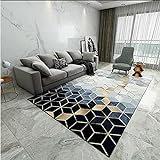 Kunsen Teppich groß Ornament Wohnzimmerteppich blau schwarz rechteckig geometrisch modern rutschfest und tropffrei Zimmer deko Gamer Teppich 180X270CM 5ft 10.9' X8ft 10.3'