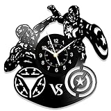 Captain America vs Iron Man Uhr, Vinyl-Schallplattenuhr, 30,5 cm Marvel-Uhren, Wandkunst, Raumdekoration, runde handgefertigte Uhr, kreative Geschenke für Captain America Fans oder Iron Man Liebhaber
