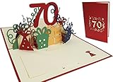LINPOPUP® 3D Pop-Up Karte 70 Geburtstag, Geburtstagskarte mit Umschlag, Happy Birthday - Gutscheinkarte zum Geburtstag, Geschenk für Freundin, Frau, 70 Zahl rot N24