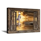 ZHONGYUTONG Jesus Leinwandbild Gott der auf dem Wasser geht Kunstdruck Wanddekoration Christus Kreuz Fenstermalerei inspirierendes Porträt Poster (40x60cm, Rahmen)