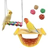 XISUN Vogel Hängematte Etagenbett Papageienhaus Zelt Hängematte Vogelkäfig Zubehör mit 1 Papagei Schaukel und 4Rattan Ball für Wellensittich Nymphensittich Finken Hamster Rennmaus