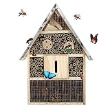 Buddy Wild Insektenhotel - 28x9,5x40 cm Umweltfreundliches Insektenhaus für Schmetterlinge Marienkäfer im Garten - Kinderfreundliches Witterungsbeständiges Bienenhotel Naturholz mit Metalldach