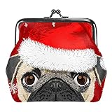 Hübscher Hund mit Weihnachtsmütze, veganes Leder, Münzgeldbörse, Wechseltasche, Vintage-Geldbörse mit Aufdrucken für Frauen und Mädchen