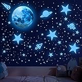 603 Stück Leuchtsterne Kinderzimmer Sterne Mond Leuchtend Aufkleber Wandsticker Selbstklebend kinder Planeten Sonnensystem Rakete Wand Aufkleber Sternenhimmel Leuchtsticker Schlafzimmer Wandtattoo