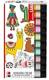 Marabu 0406000000126 - Window Color fun & fancy, Lama, Transparentfarbe auf Wasserbasis, für glatte Oberflächen, 10 x 25 ml Farbe und Malvorlage A4 mit 16 Motiven aus der Lama Welt