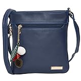 Blaue Handtasche mit Pompon-Schlüsselanhänger, College & Büro Tasche für Mädchen und Frauen
