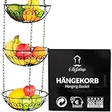 Obstkorb hängend - 130cm Küchenampel für mehr Platz auf Ihrer Arbeitsplatte - Obst Hängekorb Küche - Obstschalen zum Aufhängen(schwarz)
