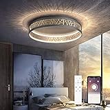 Yuanfenghua LED Deckenleuchte Mit Fernbedienung und App-Steuerung Dimmbar Schlafzimmer Lampe, Rund Schwarz Gold Aushöhlen Design Wohnzimmer