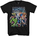 Marvel T-Shirt mit Aufdruck 'Thor Hulk Iron Man Avengers Spiderman Daredevil Strange Loki Thanos' für Erwachsene, Premium Schwarz, X-Groß