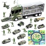 deAO Druckguss Rettung Notfall Militär Truck Spielzeug-Set mit Transportwagen mit Karte, Soldaten und Zubehör für Kinder