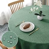 AooHome Tischdecke Rund Φ140cm, Grün Leinen-Optik Tischdecken Abwaschbar Tischtuch aus Polyester Wasserabweisend mit Lotuseffekt, Dauerhaft Kratzfest für Wohnzimmer, Esszimmer, Balkon, G