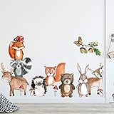 GRAZDesign Wandtattoo Waldtiere Kinderzimmer Babyzimmer als Set, Aquarell Wald-Tiere für Tapete