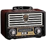 Retro Vintage hölzernes FM-Radio, AM SW-Radio, drahtloser Bluetooth-Lautsprecher 4.0, TF-Karte U Disk MP3-Player, Faltbare Antenne, 3,55-mm-Kopfhöreranschluss,B