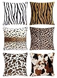 Kissenbezug mit Leopardenmuster, weiches Plüsch, Tiermotiv, Kunstfell, dekorativ, 45,7 x 45,7 cm, 6 Stück
