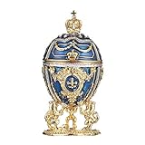 danila-souvenirs Russische Fabergé-Stil Ei/Schmuckkästchen mit Löwen & russischen Kaiserkrone 7,5 cm blau