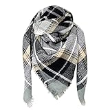 ASerZenith Beige Bunter Damenschal Winter Warm Weicher Kaschmir Karierter Schal XXL Großer Quadratischer Schal Wollschal W