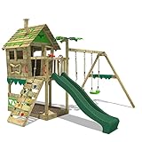 FATMOOSE Spielturm Klettergerüst JungleJumbo Joy mit Schaukel & grüner Rutsche, Outdoor Kinder Kletterturm mit Sandkasten Leiter & Spiel-Zubehör für den Garten
