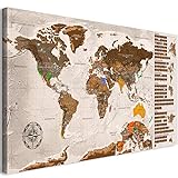 murando Rubbelweltkarte deutsch Pinnwand 90x45 cm beige Weltneuheit: Weltkarte zum Rubbeln Laminiert Rubbelkarte mit Fahnen/Nationalflaggen Inkl. 50 Markierfähnchen/Pinnnadeln k-A-0224-o-c