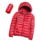 Damen Ultra Leicht Packable Puffer Isolierte Mäntel Dicke Warme Schlanke Daunenjacke Mit Kapuze Und Taschen #Red M