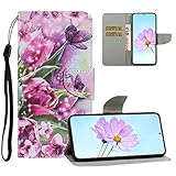 Yewos Kompatibel mit Samsung Galaxy A42 5G Hülle Brieftasche PU Leder Flip Schutzhülle Muster Bookstyle Handyhülle mit Ständer,Kartenfach,Magnetverschluss,Trageschlaufe,Schmetterling R