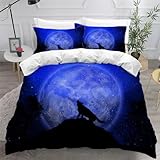 DILANI Wolf Bettwäsche Set 220x240cm Kawaii Tiere 3D-Druck Weiche Mikrofaser 3 Teilig Bettbezüge mit Reißverschluss und 2 Kissenbezüge 80 x 80 cm für Erw