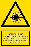Warnschild - Laserstrahlung Bestrahlung von Auge oder Haut durch direkte oder Streustrahlung vermeiden Laser Klasse 4 - Kunststoff - 20 x 30 cm