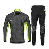 d.Stil Herren Fahrradbekleidung Set Langarm Fleece UV- Schutz Radjacke + Fahrradhose M - 3XL (Schwarz-Grün, XL)