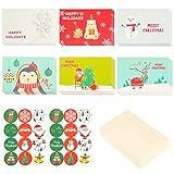 Cymax Weihnachtskarten, 24 Weihnachtskarten mit Umschlägen und Aufklebern, niedliche Grußkarten, 10,2 x 15,2 cm, für Weihnachts-Party-Dekoration