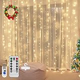 Vegena LED Lichtervorhang 300 LEDs,3m x 3m LED USB Lichterkettenvorhang 8 Modi Wasserfall Lichterketten Vorhang für Partydekoration Schlafzimmer Weihnachten Innenbeleuchtung Deko Warmweiß (Warmweiß)