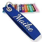 LALALO Schlüsselanhänger aus Filz mit Namen, Personalisiertes Schlüsselband Geschenkidee mit Aufschrift oder Wunschtext, Glücksbringer Filzanhänger mit Name, Geburtstag (Dunkelblau)