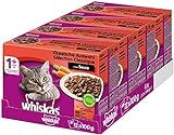 Whiskas 1+ Katzenfutter – Klassische Auswahl in Sauce – Hochwertiges Nassfutter – Für eine glückliche Katze – 48 Portionsbeutel à 100g