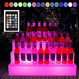 KANGNING Weinflaschen-Ausstellungsstand mit LED-Licht, 3-stöckiges RGB-buntes, austauschbares, leuchtendes Weinregal, beleuchtetes Spirituosenregal für die KTV-Partybar,Well