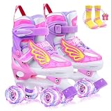 Hozzen Rollschuhe Mädchen Kinder 4 GrößenVerstellbare Quad Rollschuhe für Anfänger (Größe 28-31), Bequeme und Atmungsaktive Rollschuhe für Kinder mit Aufbewahrungstasche und 1 Paar Socken (S)