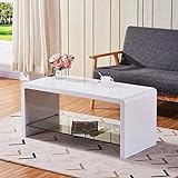GOLDFAN Couchtisch Weiß Hochglanz Glas Wohnzimmertisch TV Tische Modern Kaffetisch für Schlafzimmer Büro