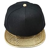 KYEYGWO Unisex Hip Hop Kappe, Snapback Caps Mütze für Herren und Damen Verstellbar Flat Brim Baseball Cap, Gold & Schwarz(einstellbar), Einheitsgröße