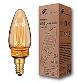 greenandco® Vintage Design LED Kerze zur Stimmungsbeleuchtung E14 C35 Edison Glühbirne, 2W 65lm 1800K gold extra warmweiß 320° 230V flimmerfrei, nicht dimmbar, 2 Jahre Garantie