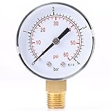 1/4'NPT-Gewinde Super Mini-Manometer Doppelmaßstab METALL-Schnittstelle Wasserdruckmesser Messhydraulikwerkzeug für Heizluftöl 0-60 psi/0-4bar