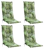 Gartenstuhlauflagen Hochlehner 4er Set - 120 x 50 cm - Grün - Baumwolle - Polyester - Palmenmotiv - Sesselauflage Sitzpolster Stuhlauflage