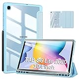 DUZZONA Hülle für Samsung Galaxy Tab S6 Lite 10.4 2020 mit S Stifthalter,Ultra Dünn Smart Cover mit transparenter Rückseite Abdeckung,für Galaxy Tab S6 Lite 10.4 Zoll (SM-P615/P610) Tablet,Hellblau