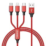 Multi USB Kabel, GIANAC 3 in 1 Ladekabel (1.5M) Nylon Mehrfach Ladekabel iP Micro USB Typ C für Android Galaxy S10 S9 S8 S7 S6 A50, Huawei P30 P20, Xiaomi, Sony, Kindle, Echo Dot（ROT）