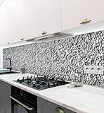 MyMaxxi Küchenrückwand Folie selbstklebend matt - einfache Montage ohne Bohren 0,4mm stark Versteift - Motiv Kiesel Grau 60cm hoch - Spritzschutz Küche Klebefolie - Steine Kieselsteine 280 x 60