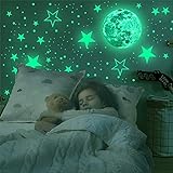 *ALSTER HERZ* leuchtender 3 D Sternenhimmel Mond und Sterne Wandsticker Set (435 Stück) selbstklebend, fluoreszierende Wanddeko Aufkleber für Baby, Kinder oder Schlafzimmer