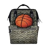 LUNLUMO Wickeltasche mit großem Fassungsvermögen, Basketball, eingebettet in Ziegelsteinmauer, multifunktionaler Reiserucksack